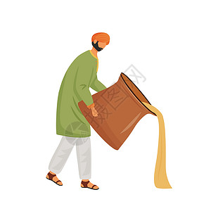 印度美食服务平面概念矢量图 男性印度服务员为网页设计倾倒 Chaiwala 2D 卡通人物 传统风味饮料服务创意 ide背景图片