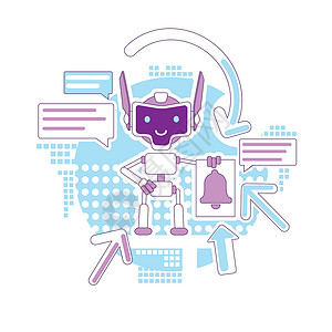 通知机器人细线概念矢量图 自动通讯 用于网页设计的邮件发送机器人 2D 卡通人物 数字电子邮件营销助理创意背景图片