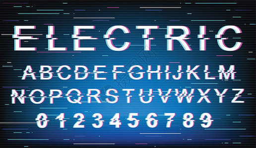 数字电子技术电子故障字体模板 复古未来派风格矢量字母表设置在绿松石背景上 大写字母数字和符号 具有失真效果的现代技术字体设计插画