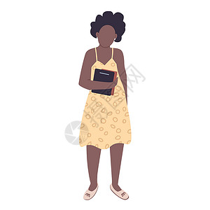动画书女大学生平面颜色矢量不露面的字符 年轻的非洲裔美国妇女拿着书籍孤立的卡通插图 用于网页图形设计和动画 年轻的藏书家设计图片
