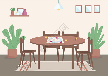 客厅木板家庭休闲平面彩色矢量插图的地方 供白天娱乐的棋盘游戏桌 用于播放的桌面设置 客厅 2D 卡通内饰 背景装饰插画