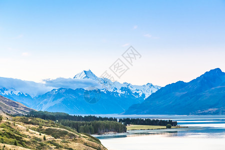 国家公园 新西兰 大洋洲顶峰公吨公园天空旅游冰川风景国家旅行蓝色背景图片