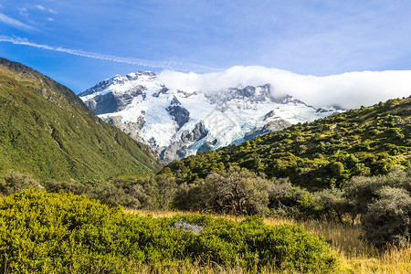 国家公园 新西兰 大洋洲冰川公吨旅游风景天空公园顶峰国家旅行蓝色背景图片