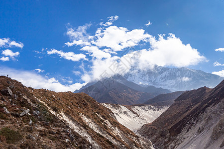 萨加玛莎Ama Dablam山 尼泊尔珠穆朗玛峰基地海女昆布旅行首脑登山者冒险假期天空指导旗帜背景