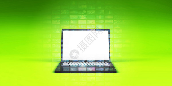 带有复制空间的手提电脑绿色笔记本广告营销背景图片
