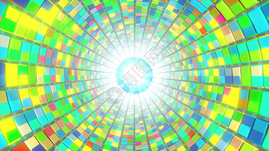 计算机生成的多彩多姿的正方形舞池隧道 现代背景的 3d 渲染几何学魔法夜店舞蹈视听娱乐打碟机电脑展示音乐背景图片
