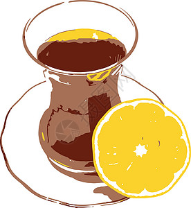 酸柑茶茶加柠檬味道香气饮料杯子水果药品玻璃叶子食物桌子插画
