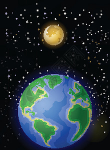地球视图与月亮卡通背景图片