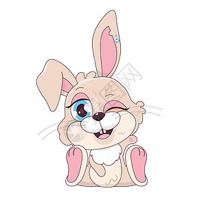 可爱的米色复活节兔子眨眼卡哇伊卡通矢量人物 可爱又有趣的动物坐着 微笑着孤立的贴纸 逾越节的象征 在白色背景上的动漫婴儿兔子表情背景图片