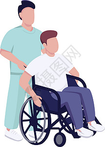 轮椅轮轮轮轮住院病人轮椅插图男性医疗网络看门人成人动画片创伤医生插画
