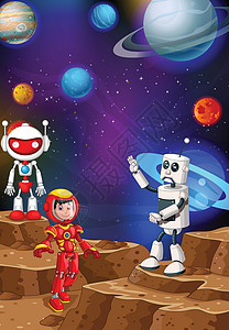 机器人与外太空背景卡通背景图片
