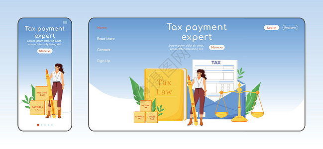 自适应网站纳税专家自适应登陆页面平面颜色矢量模板 财务咨询移动和 PC 主页布局 经济学家服务单页网站 UI 网页跨平台设计设计图片