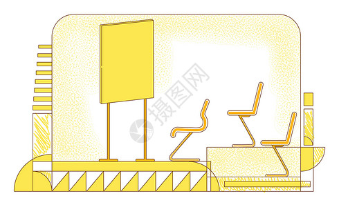 会议室平面轮廓矢量图 黄色背景下的公司简报室会议室轮廓构成 空荡荡的礼堂教室讲堂简约风格画背景图片