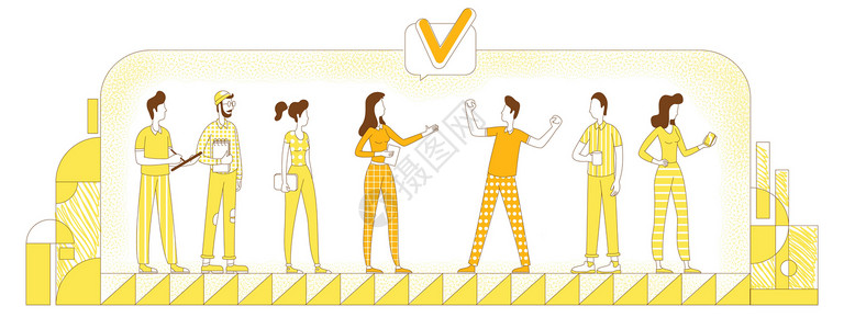 工作人员招聘平面轮廓矢量图 公司员工同事在黄色背景上勾勒出人物轮廓 员工甄选企业招聘猎头简约风格画图背景图片