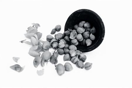 Ginjua或Gingua或小豆 小豆 小鸡窝或埃及豆 在一个白色隔绝的粘土碗里种子宏观蔬菜公克食物植物营养收成农业厨房背景图片