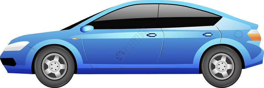 个人物品蓝色轿车卡通矢量图 通用汽车运输车辆平面颜色对象 当代汽车 孤立在白色背景上的现代个人交通城市汽车插画