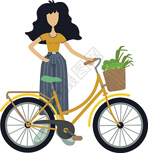 零废物平面卡通矢量插图 穿着便装的常设女人 生态运输 骑自行车 准备使用 2d 字符模板进行商业动画印刷设计 孤立的漫画她设计图片