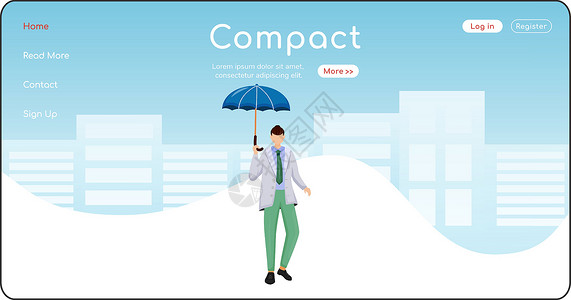紧凑的雨伞着陆页平面颜色矢量模板 夹克主页布局的人 湿天一页网站界面卡通人物 时尚男性背景图片