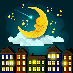 晚安兔宝宝表情晚安插图 适用于贺卡海报或 T 恤印刷月亮星星婴儿孩子艺术邀请函卡片天空涂鸦宇宙设计图片