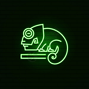 黑色背景上的霓虹灯变色龙标识 在黑色背景上的绿色动物剪影背景图片
