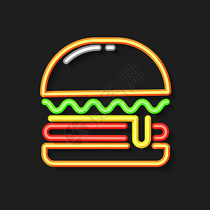 俱乐部三明治汉堡派对霓虹灯发光与汉堡包符号图 Symbo插画