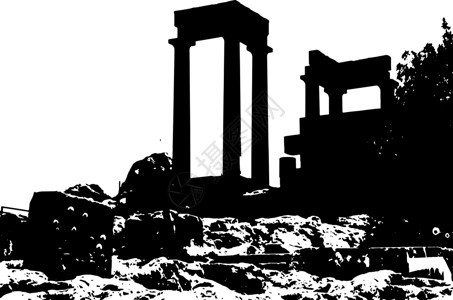 老寺庙古希腊神庙和废墟插画