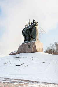 胜利公园 俄罗斯卫士纪念碑 日落的冬日 俄国莫斯科背景图片