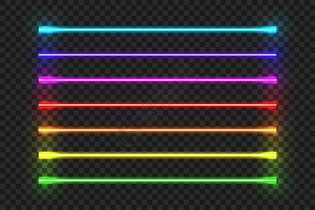 透明LED霓虹灯管 淡蓝色红色 led 灯 矢量电发光粉红色黄色复古装饰插画
