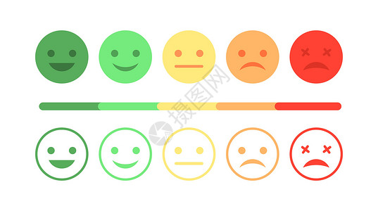 调查评分满意度 心情愉快的顾客 悲伤的脸反馈量表 矢量平面笑脸集 负正投票设计图片