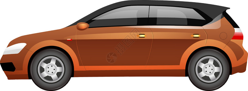 古铜色背景橙色两厢车卡通矢量图 宽敞的家庭汽车平面颜色对象 大型古铜色自动侧视图 孤立在白色背景上的现代个人汽车插画
