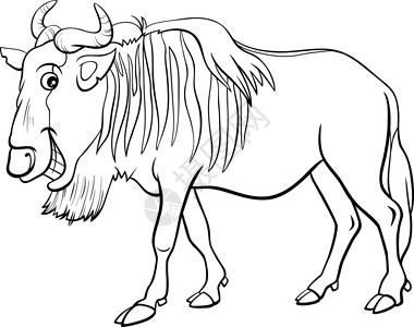 白胡子角马gnu 羚羊或牛羚卡通动物特征插画