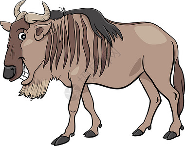 白胡子角马gnu 羚羊或蓝色角马卡通动物特征插画