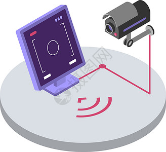 河南广播电视台安全系统等距颜色矢量图 监控摄像头远程控制和监控 闭路电视视频观察家庭保护 3d 概念隔离在白色背景上设计图片