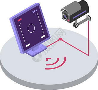 中央广播电视台安全系统等距颜色矢量图 监控摄像头远程控制和监控 闭路电视视频观察家庭保护 3d 概念隔离在白色背景上设计图片