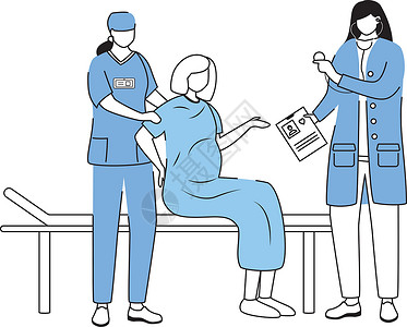 产科护士素材它制作图案在医院平面矢量分娩婴儿情况考试母性病人送货劳动妇科插图腹部设计图片