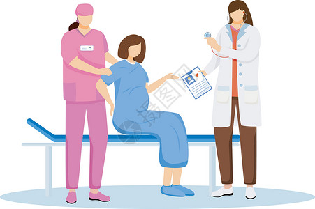 产科护士素材它制作图案在医院平面矢量分娩病人劳动妇科医生产科腹部妇科护士孩子婴儿母亲设计图片