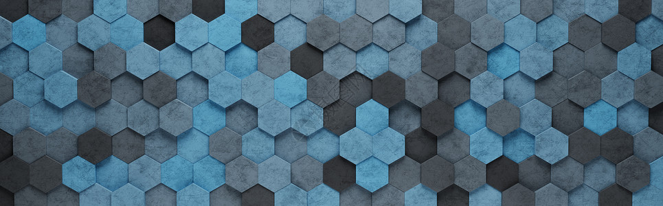 蓝色六边形瓷砖 3D 图案背景背景图片