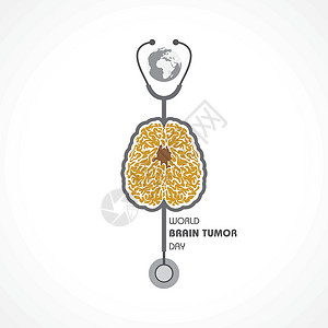 生物学脑世界脑瘤日6 月 8 日 适用于贺卡海报和横幅丝带药品生物学疾病小脑插图国家癌症收藏身体插画