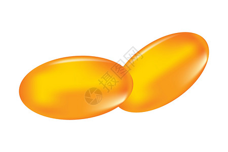 霍霍巴油孤立在白色背景上的油胶囊 维生素丸 omega 3 鱼油天然凝胶药物化妆品金胶囊插画