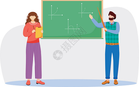 烘焙学院学生和老师制作水果蛋糕老师在黑板上解释数学图平面向量它制作图案设计图片