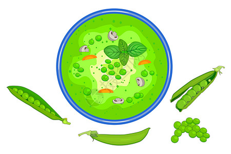 白色背景中分离的一碗绿豌豆汤插画