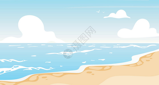 野生海岸它制作图案海滩平面平面矢量图野生动物晴天海岸海洋假期环境全景墙纸插图海景插画