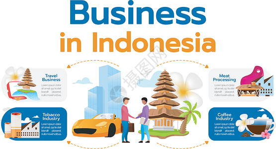仙西亚在印度尼西亚的业务平面信息图表矢量模板设计图片