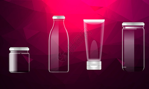 化妆品小样在抽象背景上模拟不同玻璃包装的插图管子贮存金属食物凝胶奶油卫生圆柱瓶子液体插画