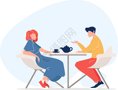 低视角20多岁男人和女人会见平面颜色矢量不露面的角色同事咖啡店餐厅会议外套房子夫妻休息女性插图插画