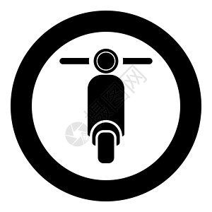 滑板车摩托车摩托车交付概念助力车航运图标在圆形黑色矢量插图平面样式 imag插画
