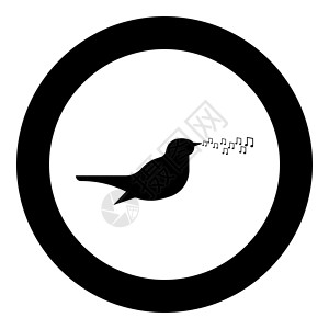 人声识别夜莺唱调歌鸟音符音乐概念图标圆圈黑色矢量插图平面风格图像插画