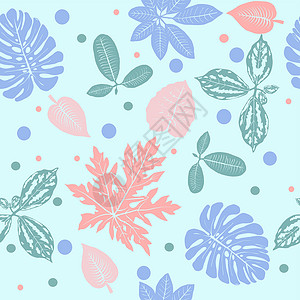 哈芬热带植物叶无缝模式插画
