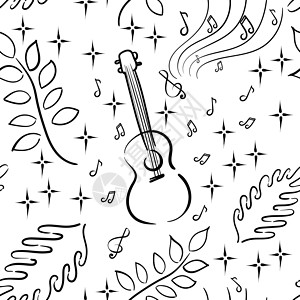 音乐爱好  音乐演奏乐器夏威夷吉他尤克里里琴旋律植物学弦琴细绳插图植物草图笔记分支机构星星设计图片