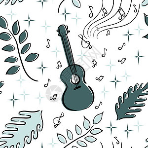 音乐爱好  音乐演奏乐器夏威夷吉他尤克里里琴植物插图分支机构音乐会树叶星星植物学细绳旋律吉他设计图片